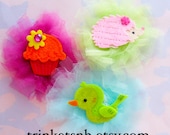 New - Tulle Flowers with Embellished Centers Set