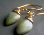 Cat's Eye Chrysoberyl Earrings on Gold Vermeil . Wirewrapped Gemstone Briolette Dangle . Sage