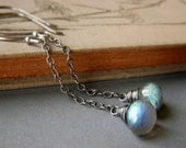 Labradorite Chain Earrings on Oxidized Sterling Silver . Fiery Blue Gemstone Briolette Dangle . Waterdrop