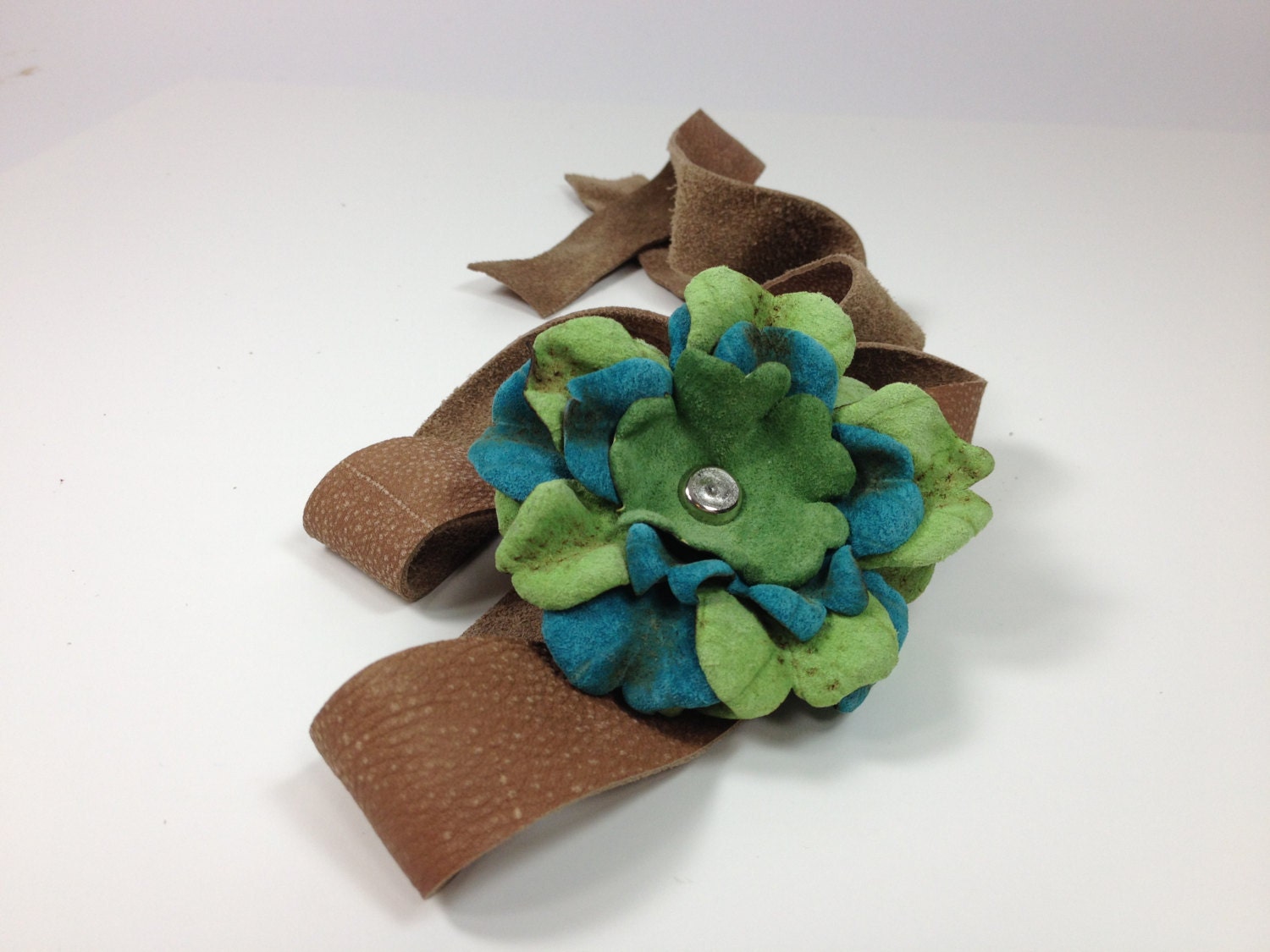 Leather Wrap Cuff in Spring Greens and Blues
