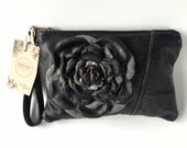 Classicaly Neutral Black and Grey Flower Wristlet