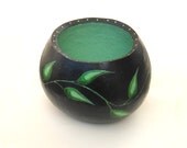 Leaf Vine Gourd Bowl Painted Gourd Green Black Gourd Art