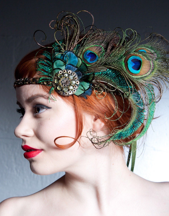 Absinthe Nymph Peacock Feather Flapper  Headband