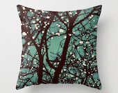 Pillow Cover, Night Lights, Teal Blue, Tree Lights, Home Decor,  Living Room, Bedroom, 16x16, 18x18, 20x20