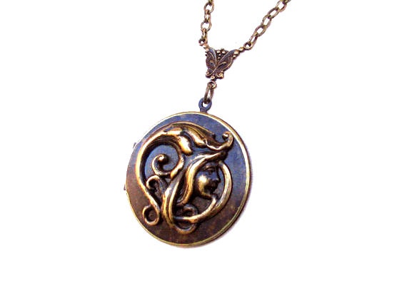 Neo Victorian Large Locket Necklace - Vintage Noir Brass Medallion Art Nouveau Fairy - Steampunk Woodland