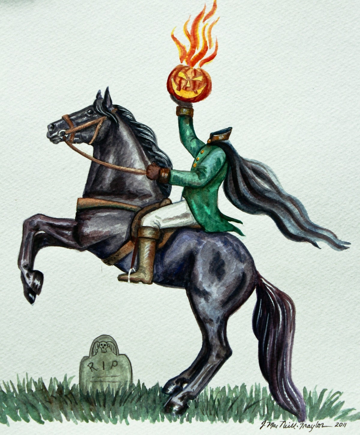 Original Art Painting Headless Horseman Sleepy Hollow Halloween Horse