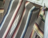 Vintage serape stripe blanket throw brown grey ombre, 1960s mexican handwoven - camp lodge southwestern