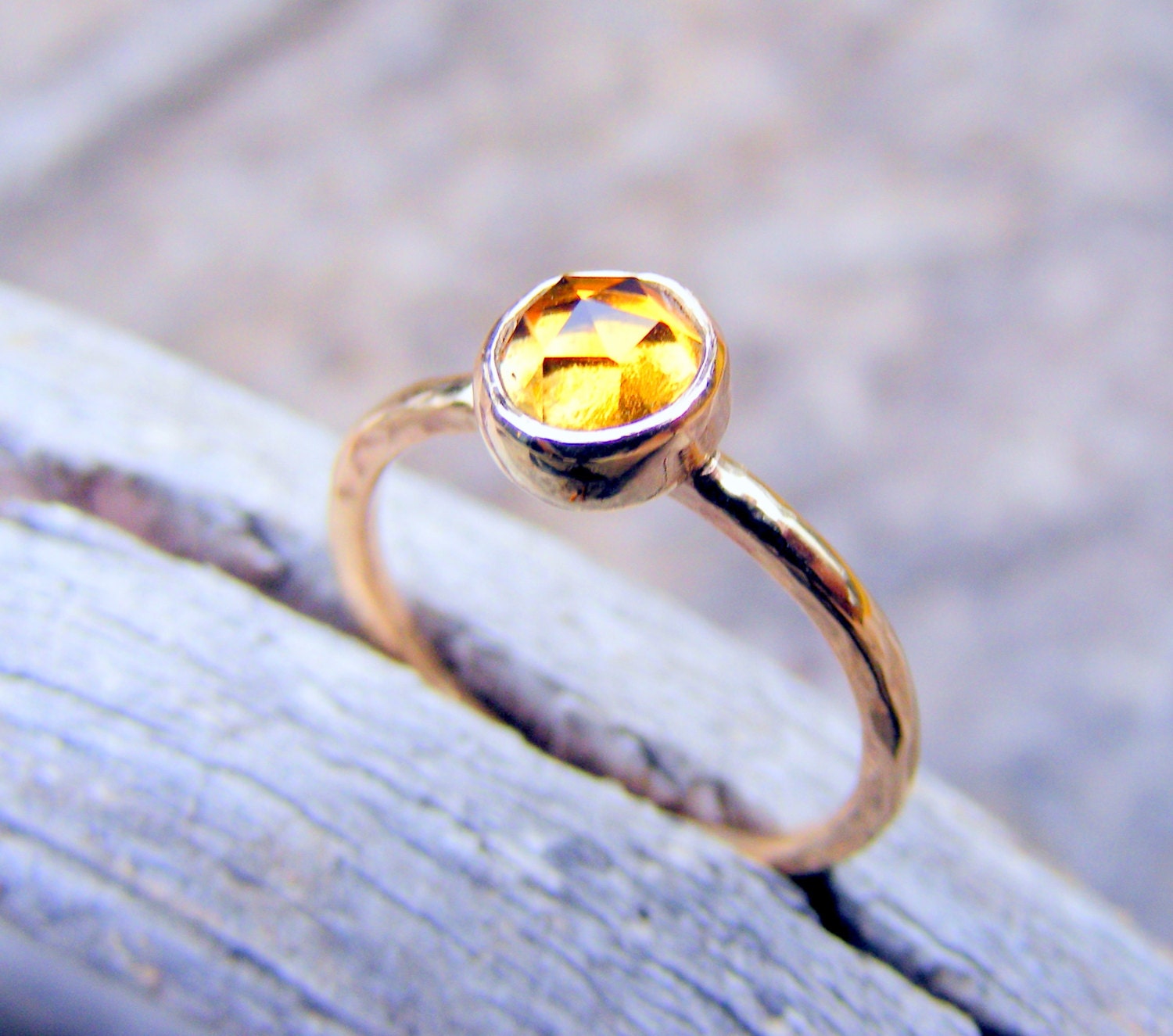 Citrine Gold Ring, Gold Stacking Ring with Rose Cut Citrine , Simple, Skinny, November Birthstone Jewelry