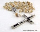Miraculous Medal Wire Wrapped Rosary Beads In Mother of Pearl with Habit Crucifix by Unbreakable Rosaries