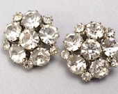 Vintage Weiss signed large clear rhinestone round clip on earrings