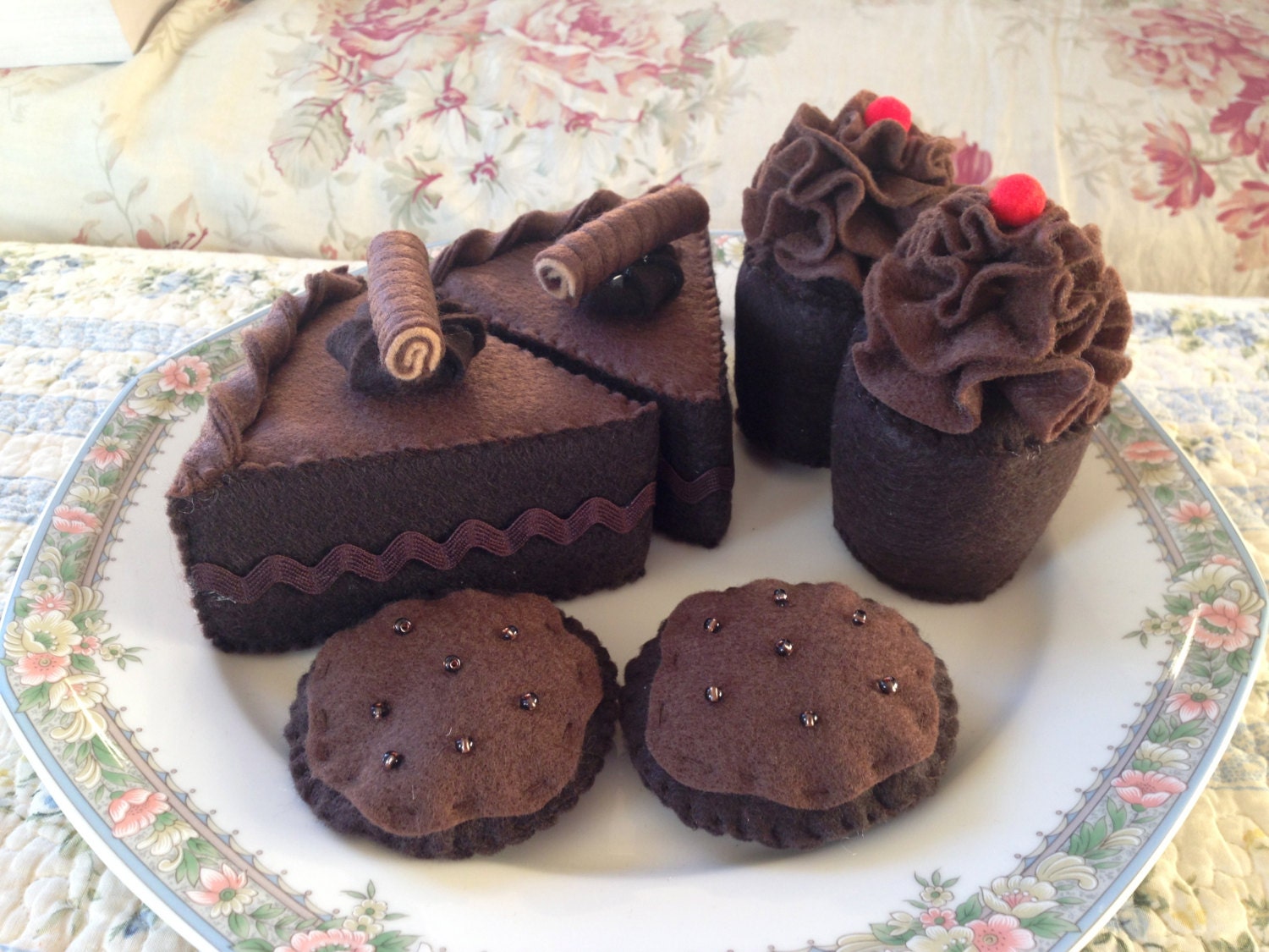 Double Chocolate Tea Party Felt Dessert Set Eco Friendly READY TO SHIP
