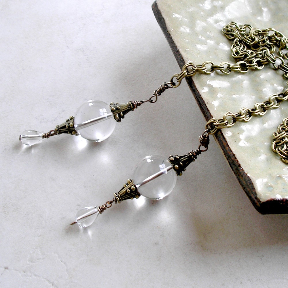 Quartz Crystal Ball Vintaj Lariat Necklace- "Fortune Teller" Crystal Ball Lariat Necklace
