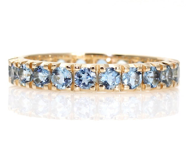 Aquamarine Eternity Band Anniversary Band Stacking Ring March Birthstone Ring 14K White Yellow Gold