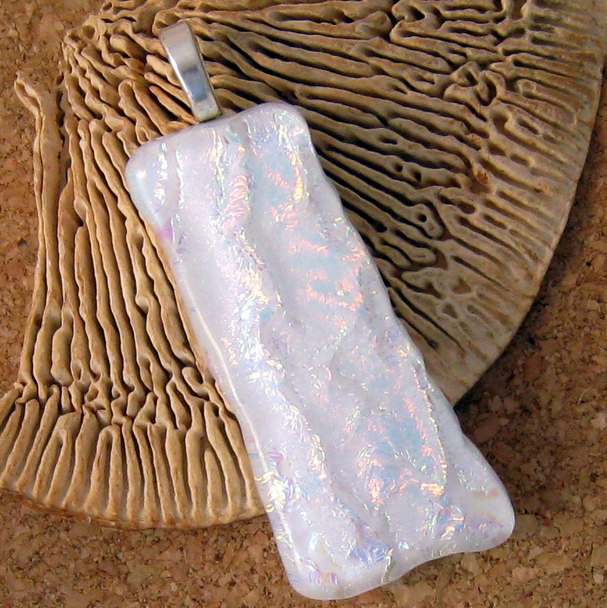 White Dichroic Pendant, Fused Glass Pendant, Dichroic Jewelry