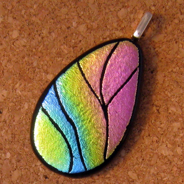 Etched Dichroic Pendant Fused Glass Pendant Hand Etched Glass Pendant Glass Jewelry