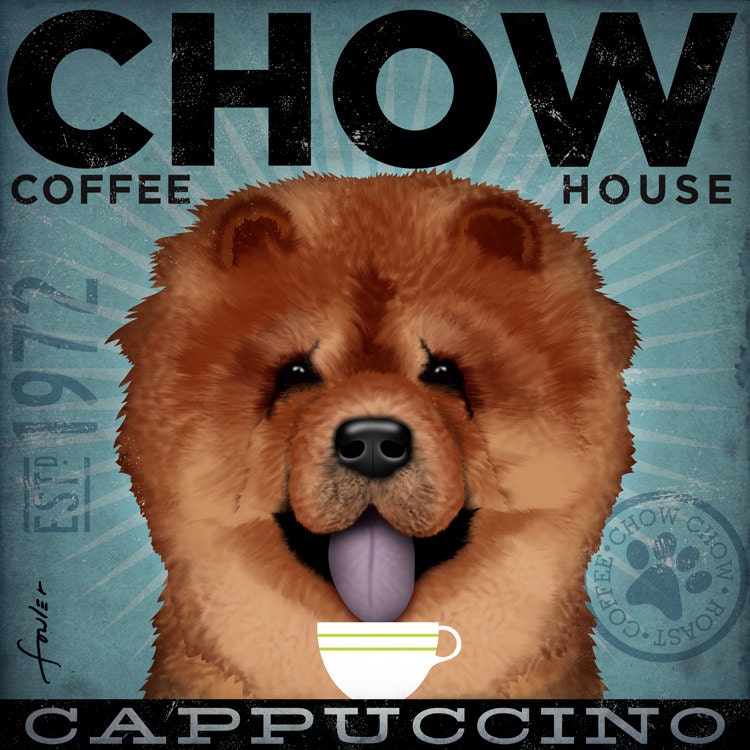 Chow Chow coffee company graphic illustration art on canvas 12 x 12 by stephen fowler