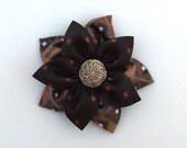 Upcycled Silk flower Pin Chocolate Browns