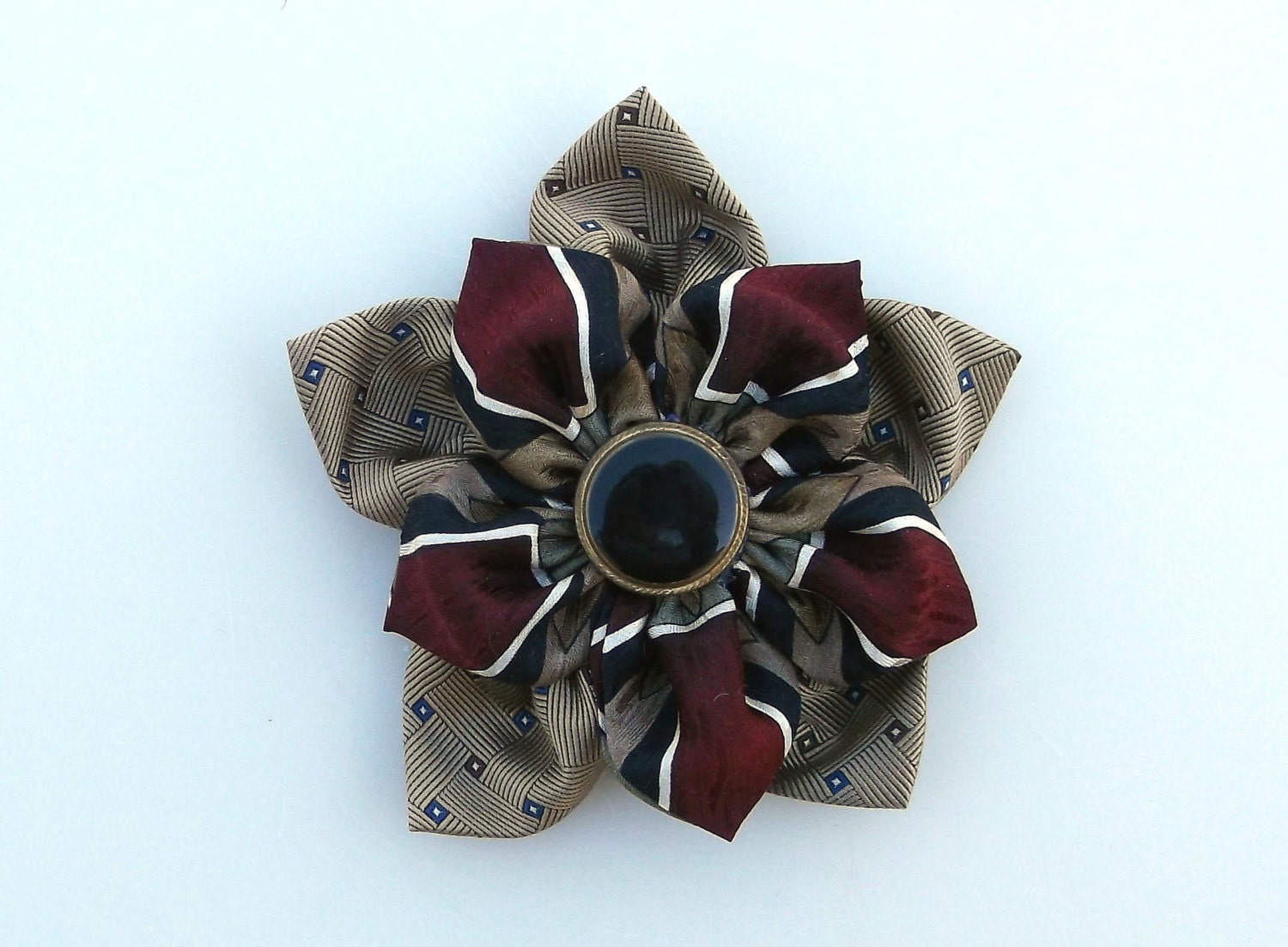 Recycled Silk flower Pin Military Red