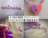 UNICORNS set of all 4 necklaces discounted package free unicorn earrings