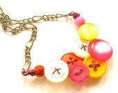 ON SALE Small Necklace- Hot Colors, Bright Pink, Orange, White, and Yellow Vintage Buttons