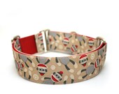 1.5"  dog collar Sock Monkey buckle or martingale dog collar