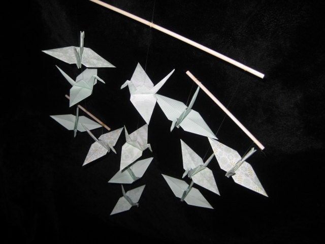 Origami Mobile - spiral origami crane mobile - 6 inches cranes multiple patterns SMC-0028