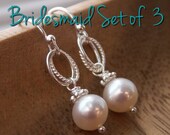 Bridesmaids earrings, Set of THREE 3 Everyday pearl earrings, freshwater pearls, solid sterling silver ear wires, bridesmaids jewelry set