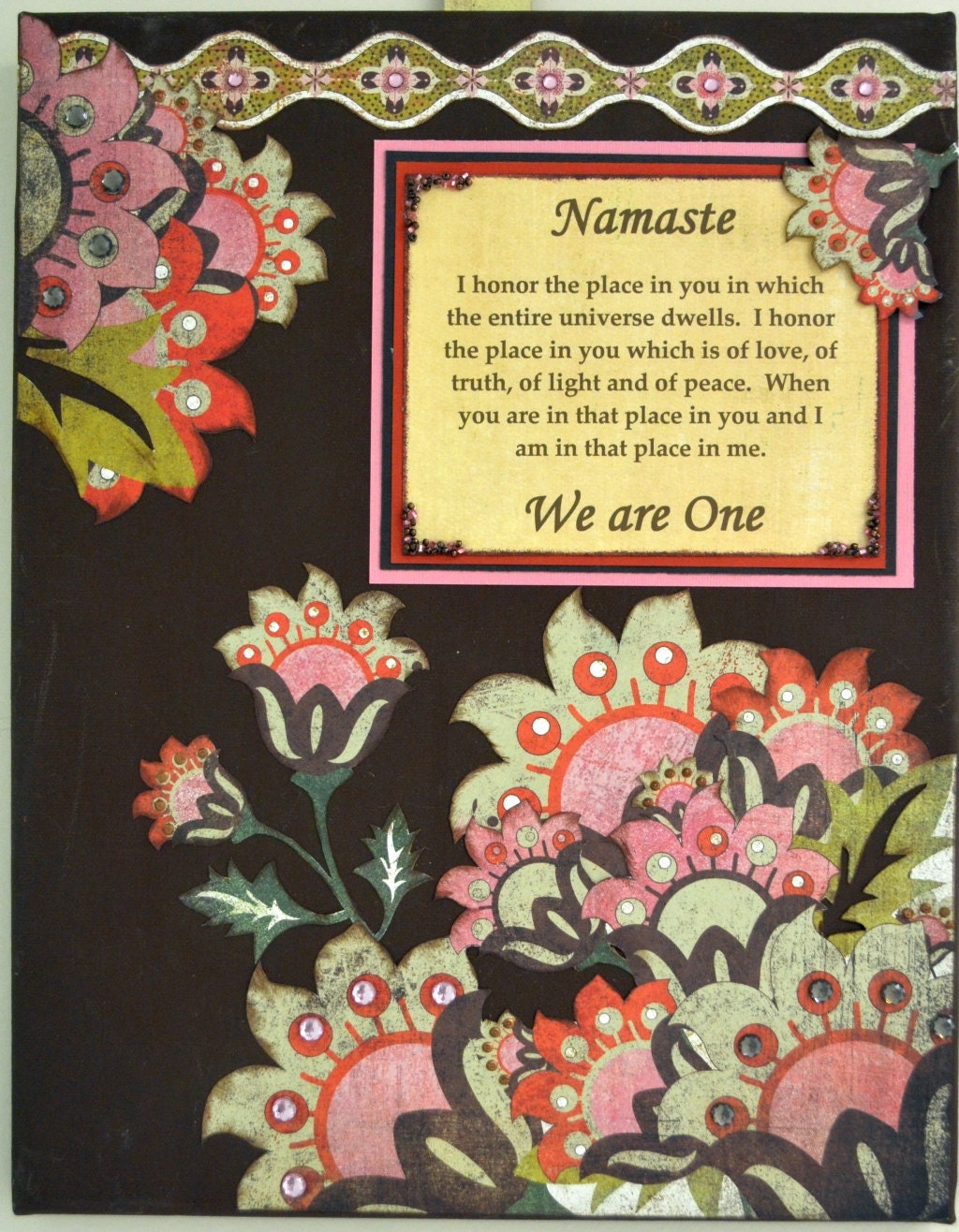 Namaste Original 11x14  Mixed Media Canvas Wall Art Hanging for Meditation Inspiration or Gift