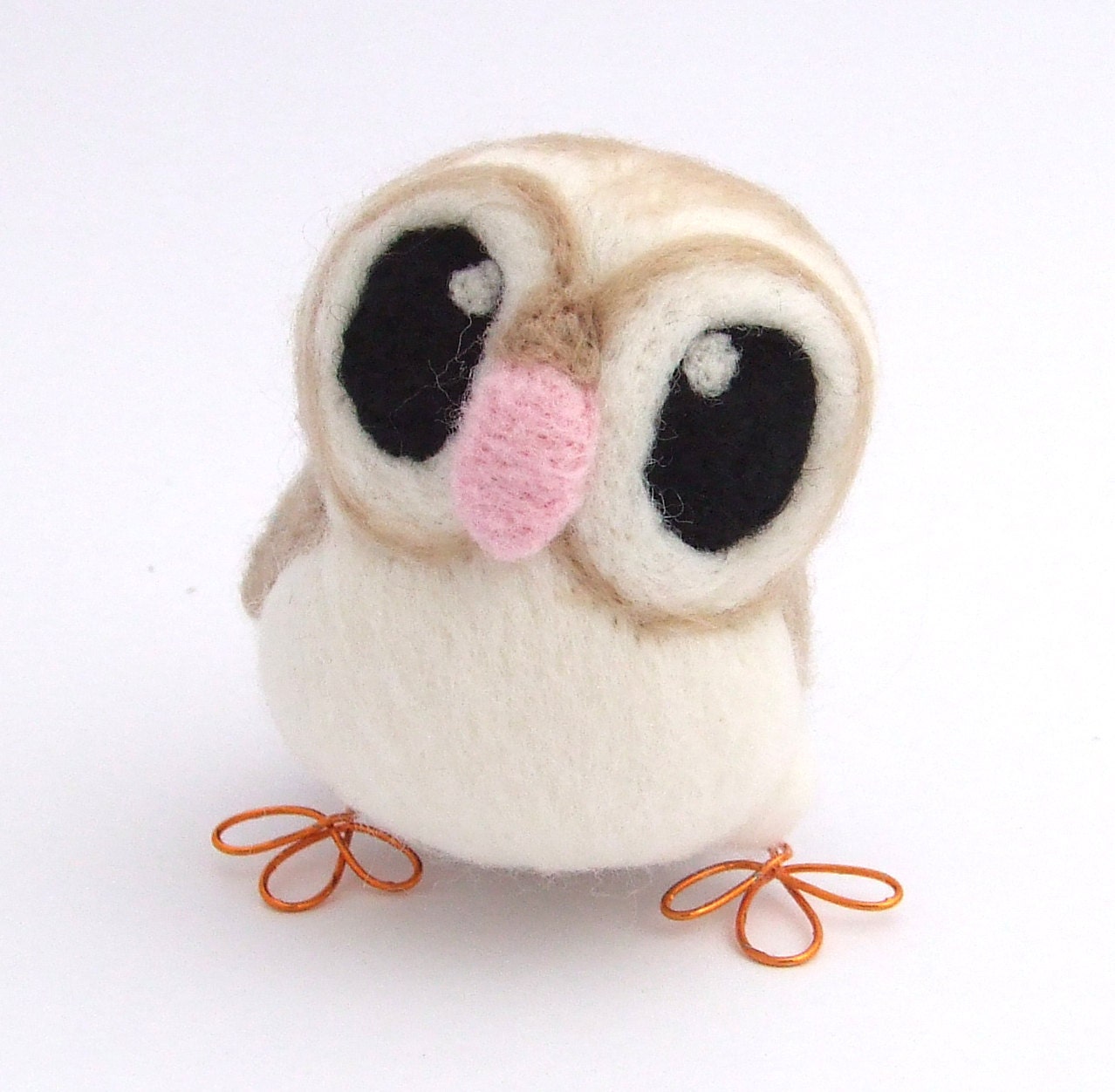 Needlefelted Barn Owl in Soft Beige Felt Bird