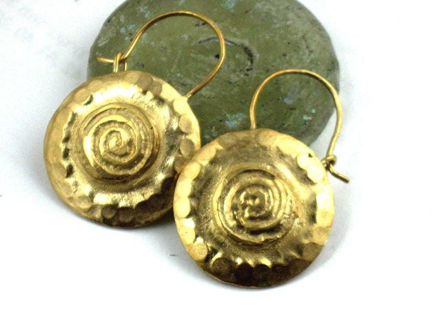 Hammered Round Gold plated Silver Hoops with spirals