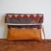 REDUCED - Foliage Clutch - Vintage Fabric and Leather - rare fabric - tribal print - fold over clutch
