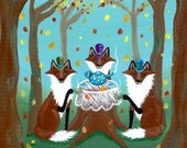 The Forest Fox Tea Party Folk Art Digital Print