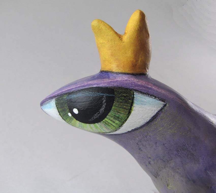 Paper Mache - Art Sculpture - Mabel - A Big Eyed Bird - Lavendar