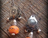 Apricot Lamp Work Glass and Turkoman Button Beaded Earrings