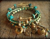 African Brass Beaded Bangle Bracelet Set