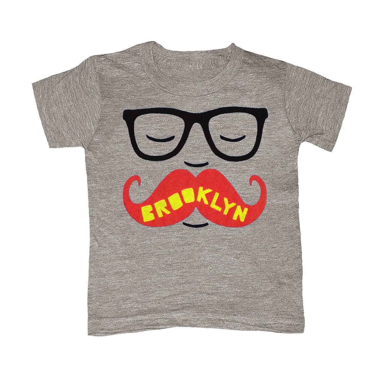 YOUTH / Brooklyn Mustache - T-shirt Boy Girl Toddler Children Gray Kids Tee Shirt Cute Beard Hipster Geek Funny New York NY NYC Grey Tshirt
