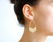 Gold Brass Chevron Minimalist Geometric Earrings