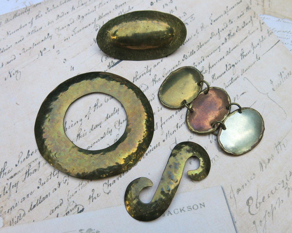 Vintage Jewelry Supply, Findings, Hammered Brass ... Bits and Pieces to Reuse, Repurpose, Embellish