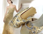 Wedding shoes Golden years grey flowers amber rhinestones