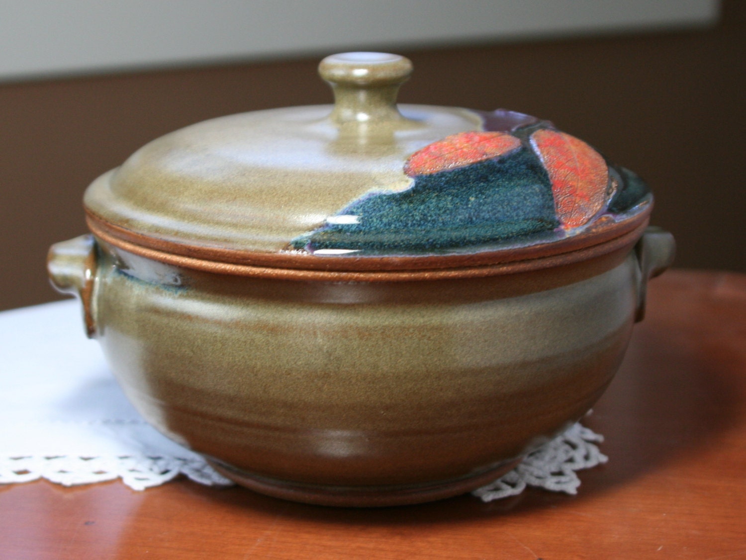 Stoneware Casserole with Sage Leaves - Treehugger Series