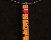 Wood i Heart Name Pendant with Cord - Cherry