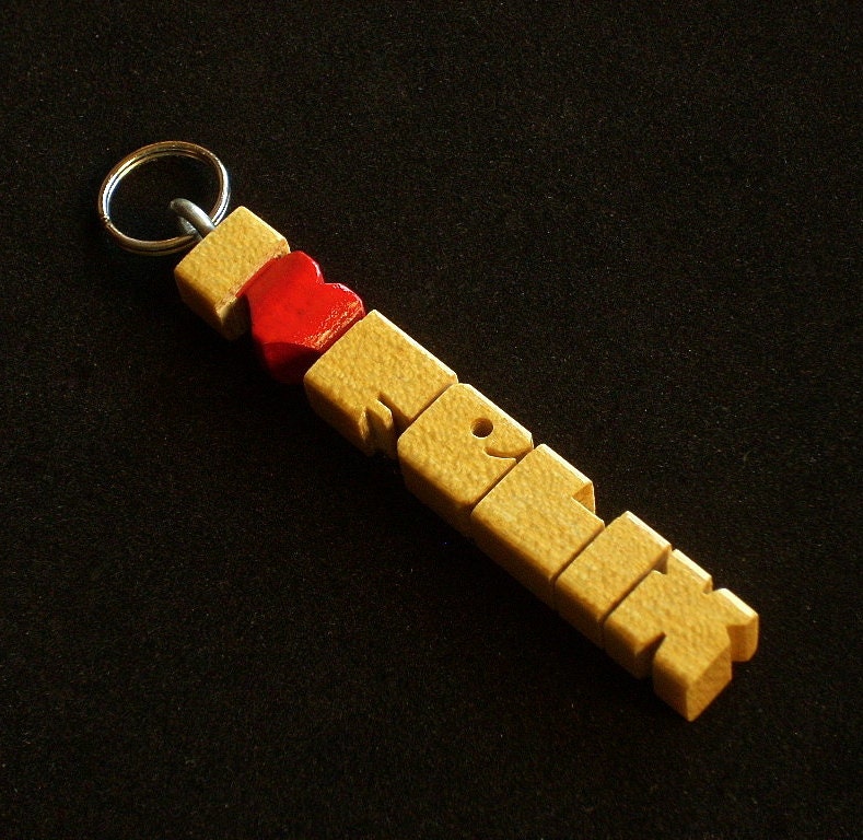 Wood Name iHeart MiniTag - Pau Amarello - Handmade to Order