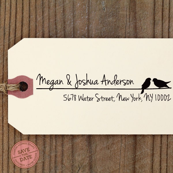 CUSTOM ADDRESS STAMP - Eco Friendly & self inking, gifts for wedding, housewarming, etsy labels, return address - "Love birds3"