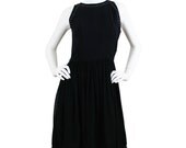 Beautiful Vintage Rhinestone Trim Black Chiffon Cocktail Evening Dress