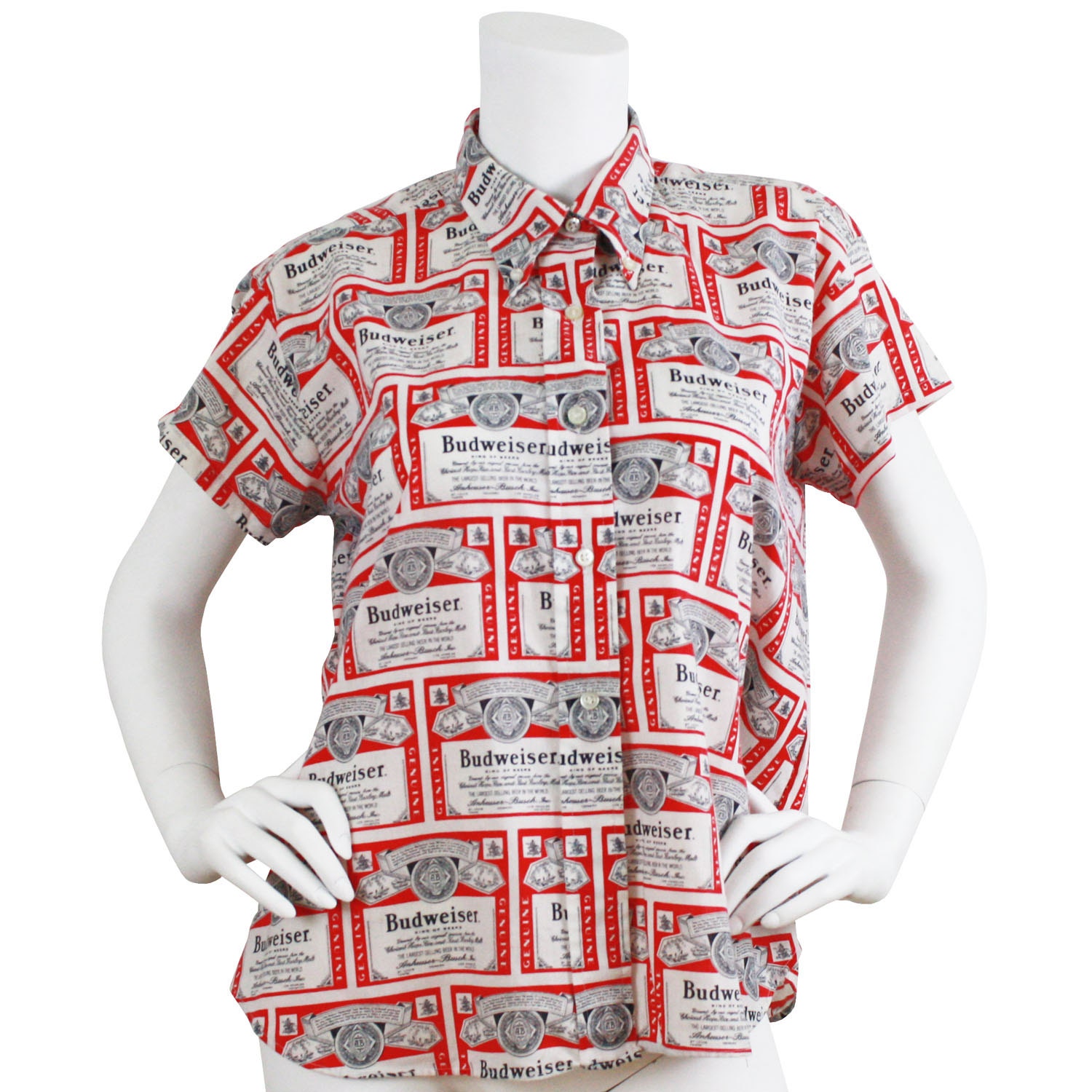 BUDWEISER Rare 60's 70's Authentic Collectors Novelty Print Button Down Collared Shirt