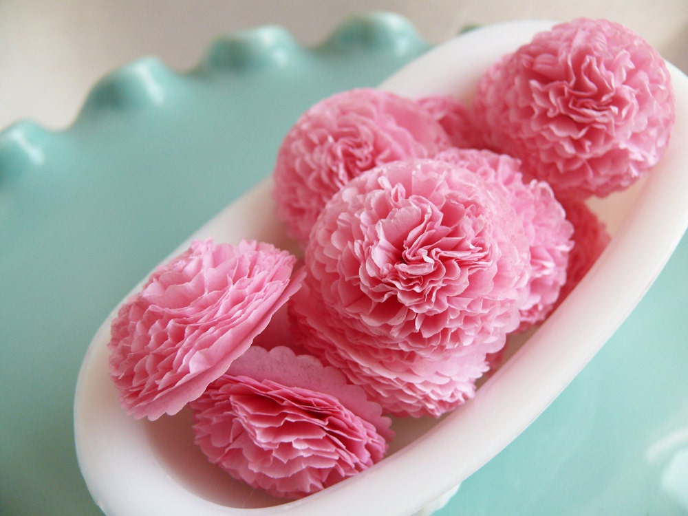 Button Mums Tissue Paper Flowers  Bubblegum Pink Wedding, Bridal Shower, Baby Shower Decor