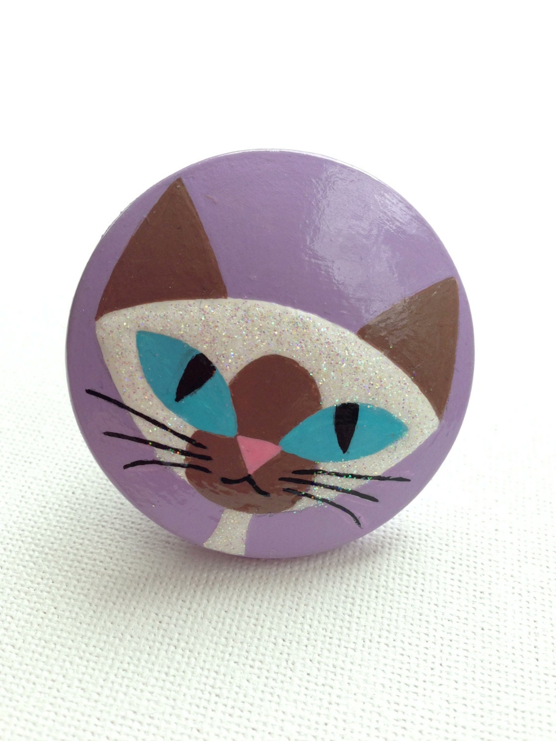 Hand Painted Wood Knobnet Knob/Magnet Siamese Cat
