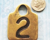 Brass Number Tag Antique Painted Numbered 2 Livestock Cow ID DIY Jewelry Art Repurpose Embellishment
