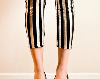Black and Metallic Silver stripe vertical leggings CUSTOM Made to your Size