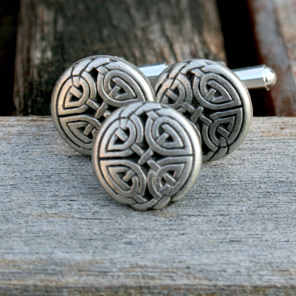 Gift Set - Cufflinks and Tie Tack, Celtic Eternal Knot, Antique Silver Finish